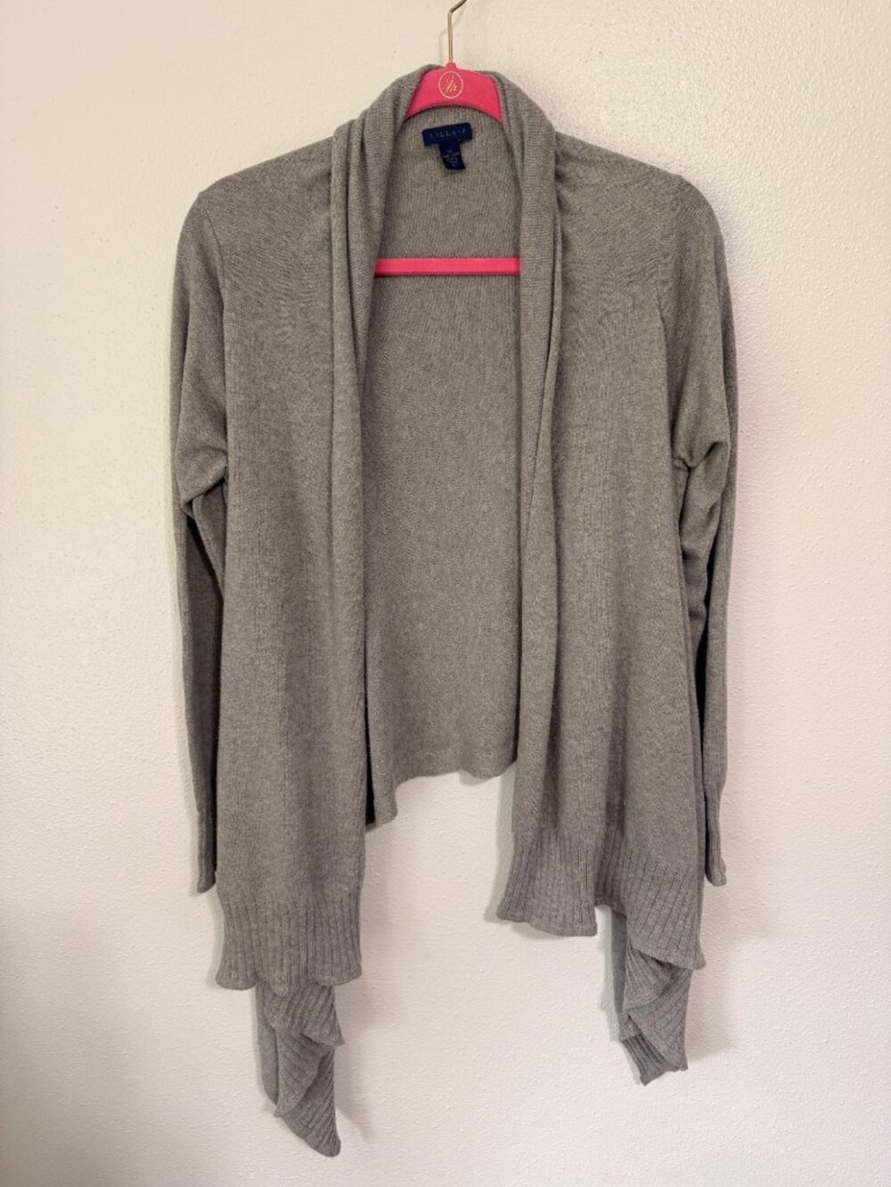 Lilla P Cardigan Gray Drape Front Sweater Pima Cotton Womans M/L